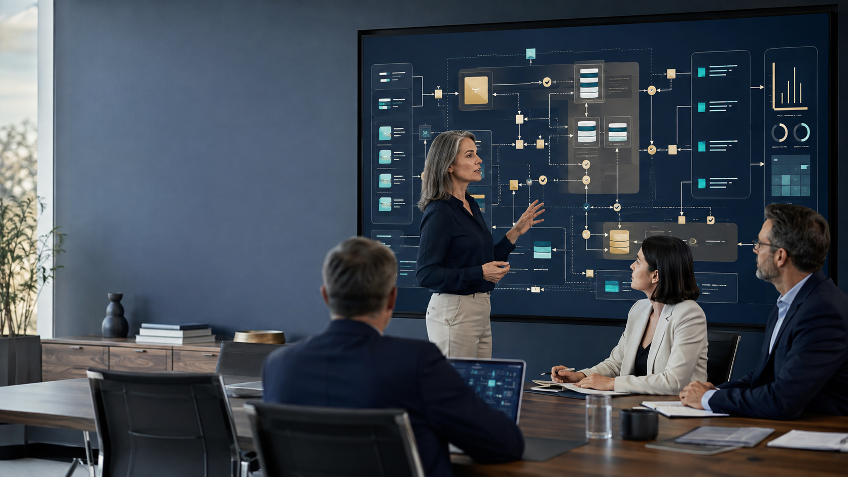 Enterprise consulting team reviewing a complex Workday data and analytics architecture.